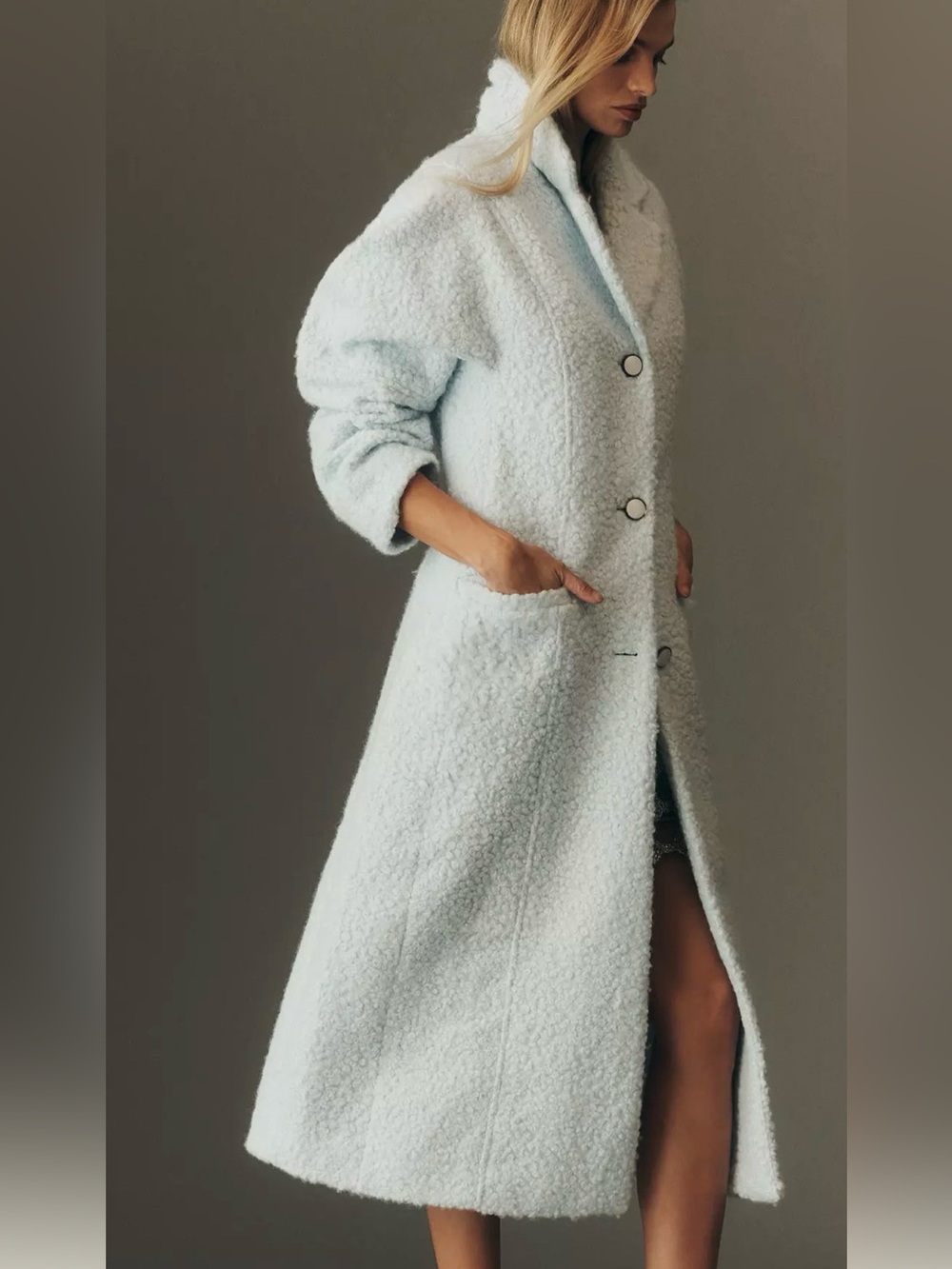 Anthropologie- Maeve Light Blue Bouclé Coat with Loop Texture